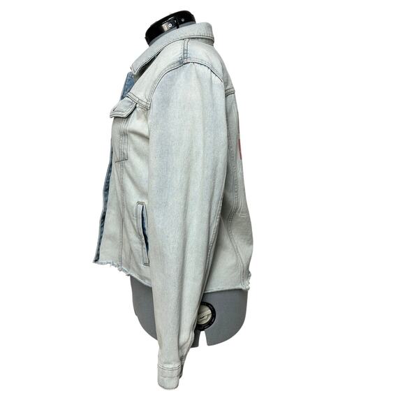 Upcycled Graphic Wild Fable Denim Trucker Jacket Soft Grunge White Wash Sz: L - Picture 3 of 9